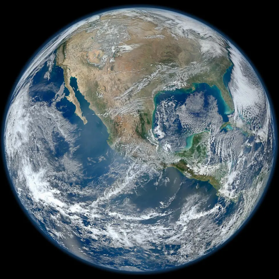 Blue Marble satellite view of Earth centred on North America